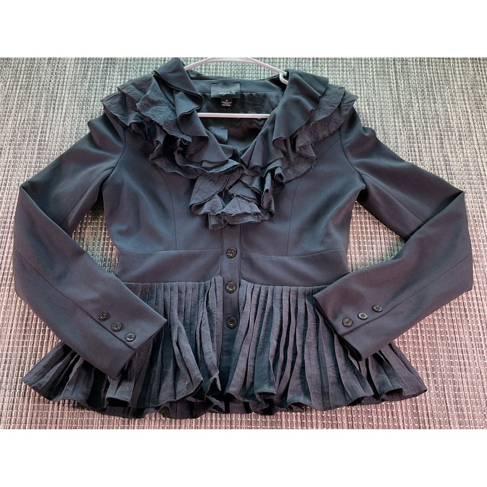 Aryn K. Button Up Blazer Ruffled Structured Peplum Gray Jacket Medium BJ-5923-B
